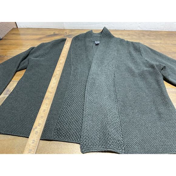 Eileen Fisher Olive Green 100% Merino Wool Open Front Cardigan Italian Yarn L - Picture 8 of 12